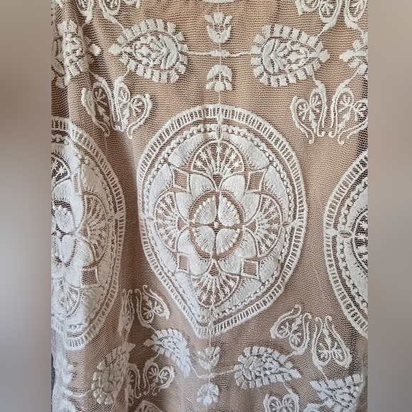 Jens Pirate Booty Womens Blouse Ivory Short Sleeve Lined Embroidered Lace Boho S - Picture 3 of 6